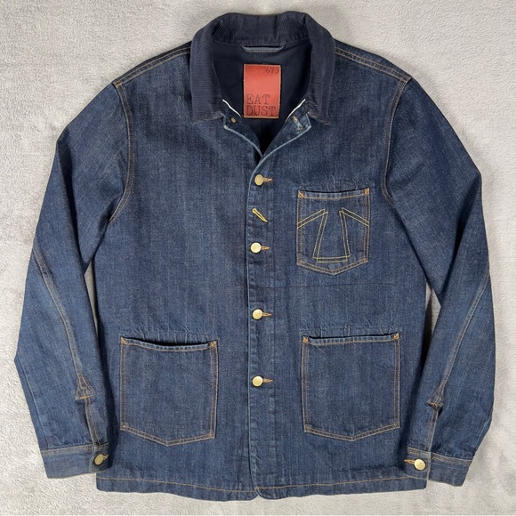 Eat Dust 673 Selvedge Denim Chore Jacket Mens XL Japanese Heavy Duty Indigo Blue - Picture 1 of 16